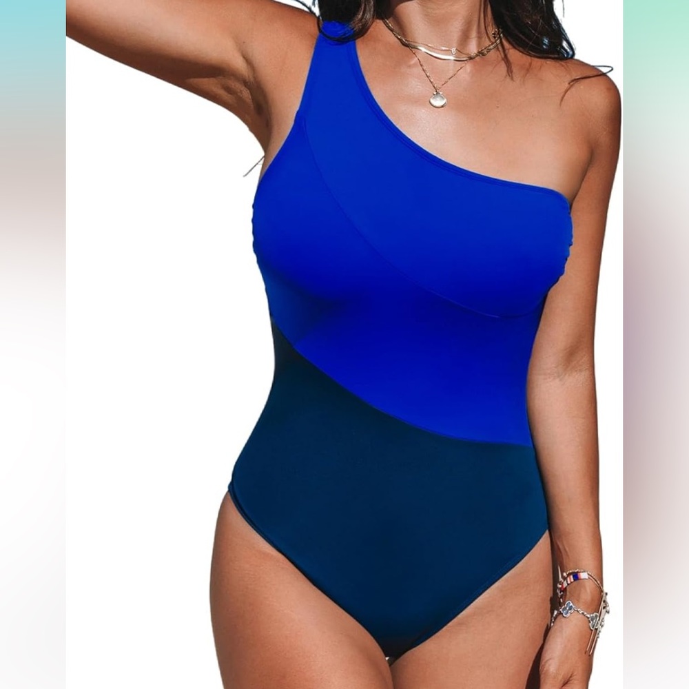 Cupshe women’s One Shoulder Swimsuit - Royal and Navy